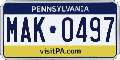 PA license plate MAK0497
