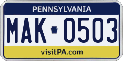 PA license plate MAK0503