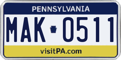 PA license plate MAK0511