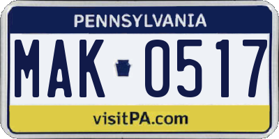 PA license plate MAK0517