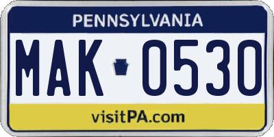 PA license plate MAK0530