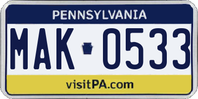 PA license plate MAK0533