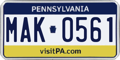 PA license plate MAK0561