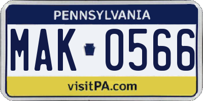 PA license plate MAK0566