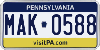 PA license plate MAK0588