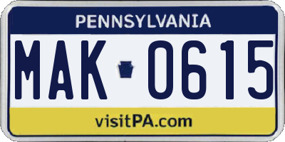 PA license plate MAK0615