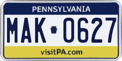 PA license plate MAK0627
