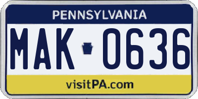 PA license plate MAK0636
