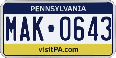 PA license plate MAK0643