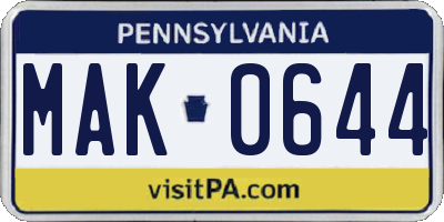 PA license plate MAK0644