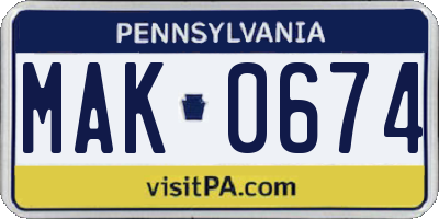 PA license plate MAK0674