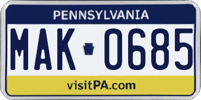 PA license plate MAK0685