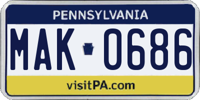 PA license plate MAK0686