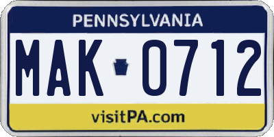 PA license plate MAK0712