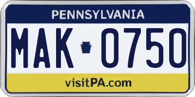 PA license plate MAK0750