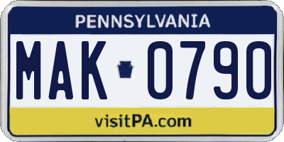 PA license plate MAK0790