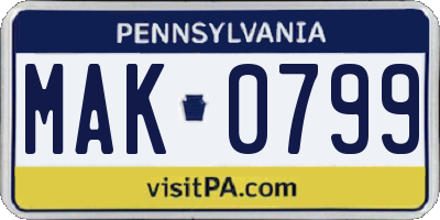 PA license plate MAK0799