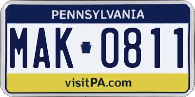 PA license plate MAK0811