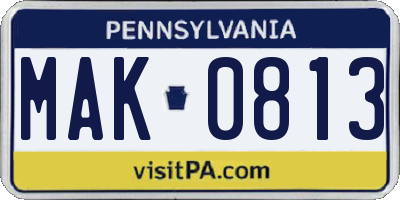PA license plate MAK0813