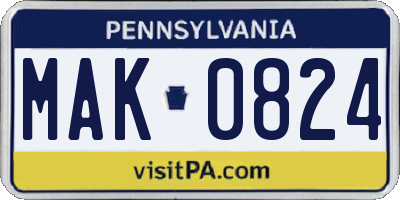 PA license plate MAK0824