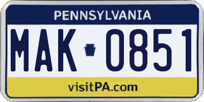 PA license plate MAK0851