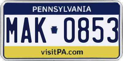 PA license plate MAK0853