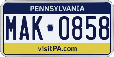 PA license plate MAK0858