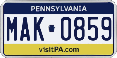 PA license plate MAK0859
