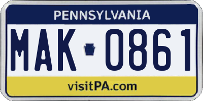 PA license plate MAK0861