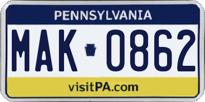 PA license plate MAK0862