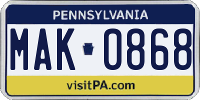 PA license plate MAK0868