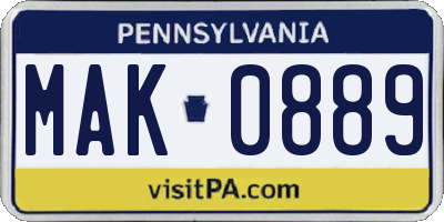 PA license plate MAK0889