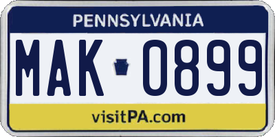 PA license plate MAK0899