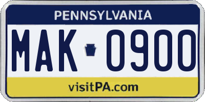 PA license plate MAK0900