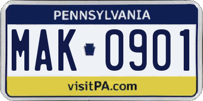 PA license plate MAK0901