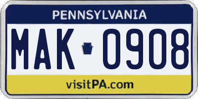 PA license plate MAK0908