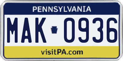 PA license plate MAK0936