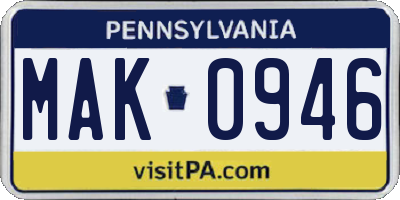PA license plate MAK0946
