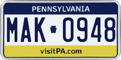 PA license plate MAK0948
