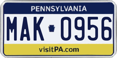 PA license plate MAK0956