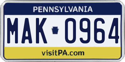 PA license plate MAK0964