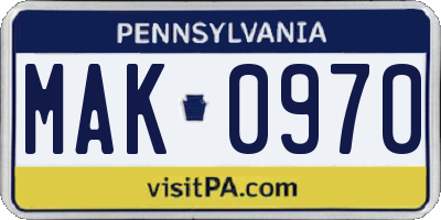 PA license plate MAK0970