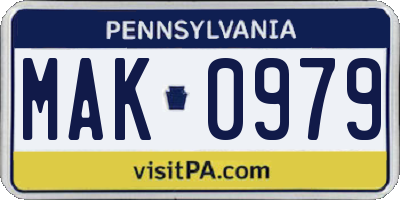 PA license plate MAK0979