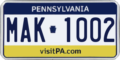 PA license plate MAK1002