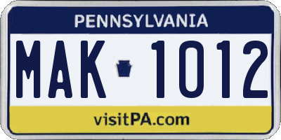 PA license plate MAK1012