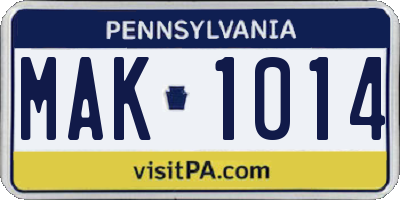 PA license plate MAK1014