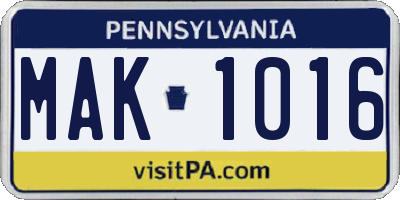 PA license plate MAK1016