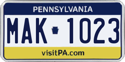 PA license plate MAK1023