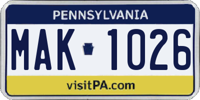 PA license plate MAK1026