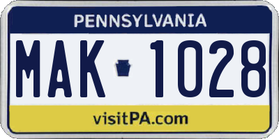 PA license plate MAK1028